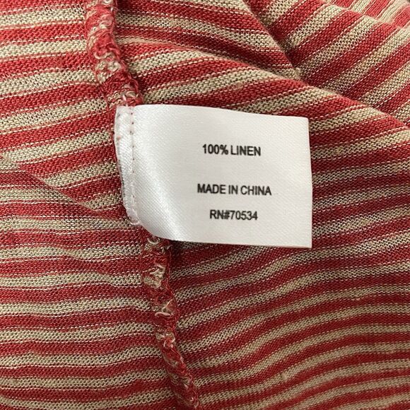 Orvis M Red Striped 100% Linen T-shirt Jersey Knit Split Neck Short Sleeves - Picture 8 of 10